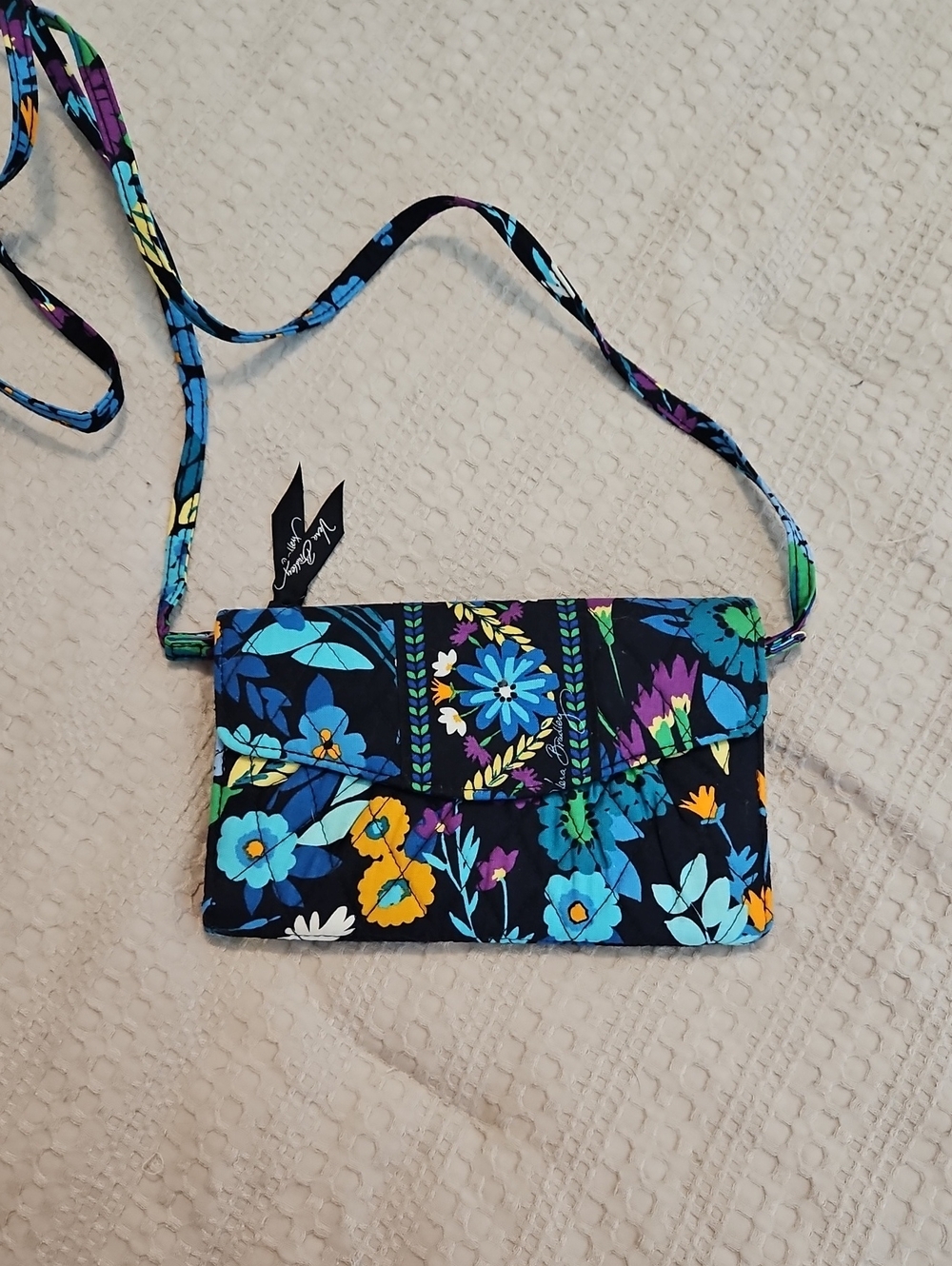 Vera Bradley Black Quilted Floral Crossbody with Blue, Yellow & Green Accents